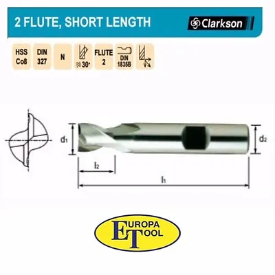 Europa Tool 2 Flute HSS Co8 Slot Drills All Sizes. Flatted Shank.Cobalt End Mill • £9.58