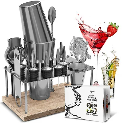 16 Pc+Stand Bartender Kit Complete Cocktail Shaker Bar Tools Set & Recipe Book • $37.99