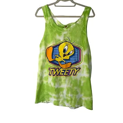 Looney Tunes Vintage Womens Swim Coverup Tank Top Green Tweety Bird Tie Dye 90s • $42.49