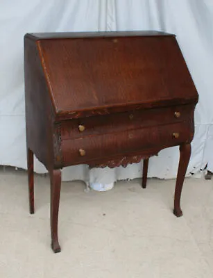 Antique Oak Slant Front Drop Secretary Desk – Only 32″ Wide - • $585