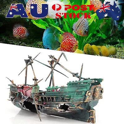 Fish Tank Ship Wreck Boat Sunk Destroyer Aquarium Cave Ornament Decor O • $17.39