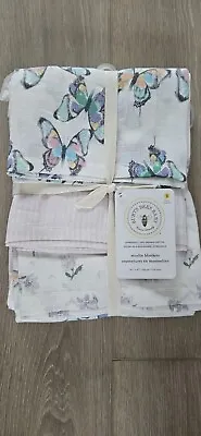 Burts Bees Baby Butterflies Muslin Blanket 3pack Butterfly Rainbow Girls Organic • $12.99