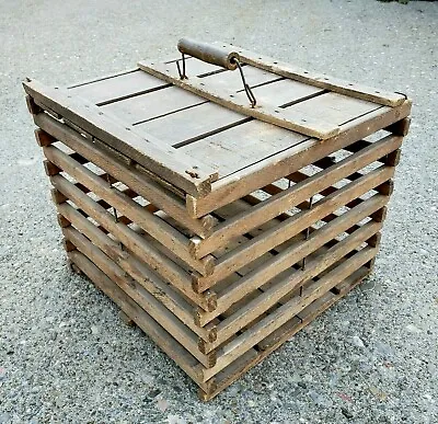 Antique Primitive Humpty Dumpty Owosso Wood Chicken Egg Crate Very Clean W/ Lid • $114.95
