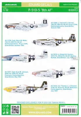 EDUD32013 1:32 Eduard Decals - P-51D-5 Mustang '8th AF' • $24.79