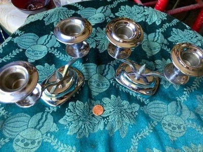 $9.99 • Buy Pair Of Farber Bros Double Candlesticks Deco Chrome Marked Brooklyn NY