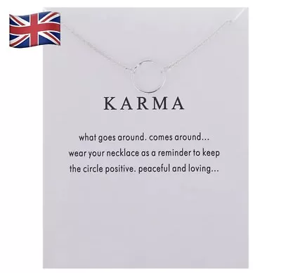 ⭐️ ‘Karma’ Inspirational Message Silver Necklace Pendant Circle Gift Card ⭐️ • £4.99