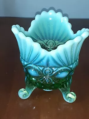 Mosser Eyewinker Opalescent Green Glass Spooner • $38