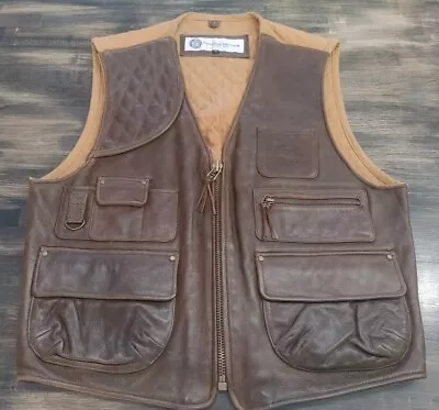 Men's Smith & Wesson Brown Saddle Leather Tactical Utility Safari Vest Size L • $55