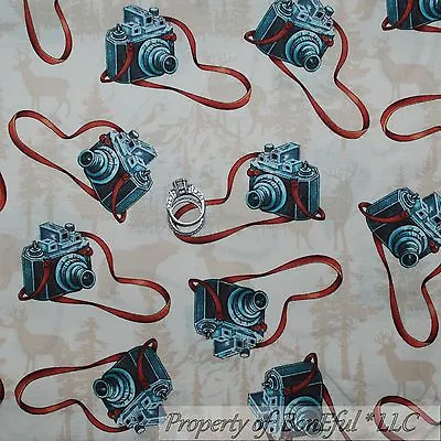 BonEful Fabric FQ Cotton Quilt B&W Old VTG Camera Scenic Cabin L Deer Bear Toile • $5.70