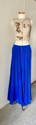 £43.80 • Buy Bebe Cobalt Blue Pleated Long Maxi Skirt Light Sheer Size S