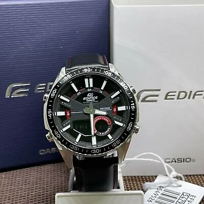 Casio Edifice EFV-C100L-1A Analog Digital Black Leather Chronograph Men's Watch • $180.40