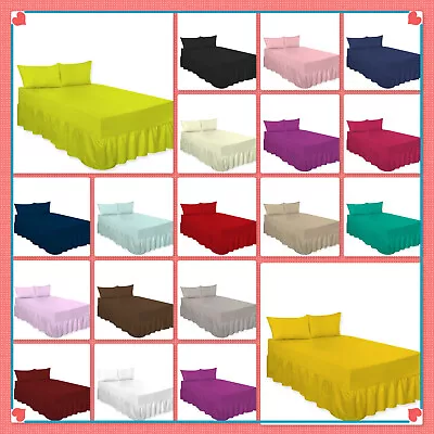 Fitted Valance Sheets Polycotton Luxury Non- Iron Plain Dyed Premium Bed Sheets • £7.49