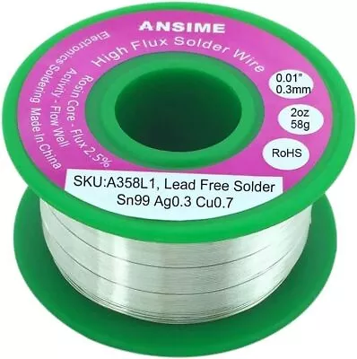 ANSIME Ultra Fine Solder Wire 0.3mm Lead Free Electronics Solder Wire Rosin C... • $13.69