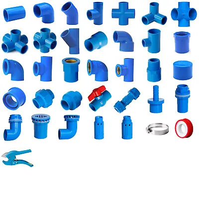£1.31 • Buy Blue PVC 25mm ID Pressure Pipe Fittings Metric Solvent Weld Various Parts