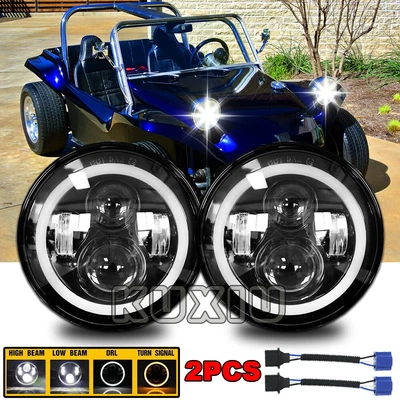 $69.59 • Buy For VW Dune Buggy / Rail Buggy 7  Round LED Headlight Hi/Lo Beam DRL Turn Signal