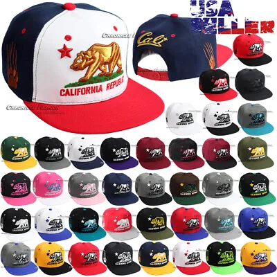 California Republic Baseball Cap Snapback Adjustable Hat Cali Hip Hop Flat Men • $12.95