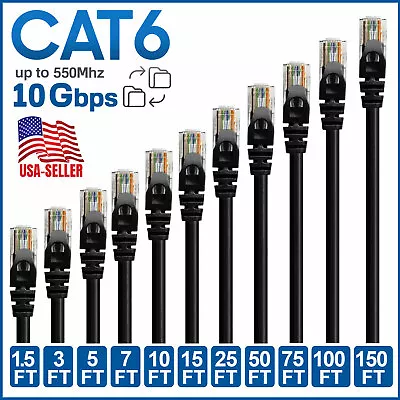 $7.79 • Buy CAT6 CAT 6 Ethernet Cable Lan Network RJ45 Internet Router Black Patch Cord LOT