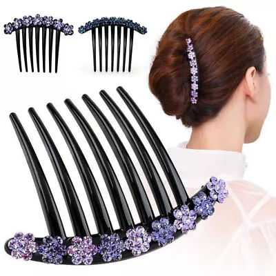 Women Hair Fork Headwear Plastic 7-Toothed Hair Clip Rhinestone Hair Combs • £2.94