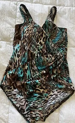 Miraclesuit Swimsuit Tummy Control Built-in Bra. Aqua & Brown. Size 14 Euc! • $29.99