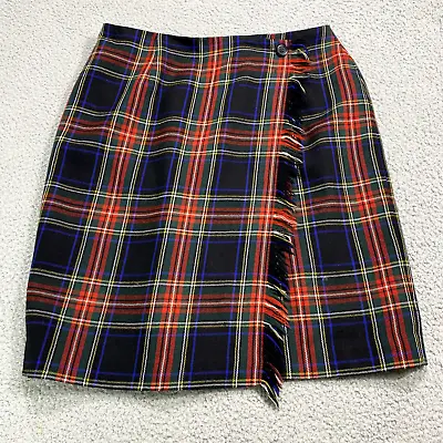 Rafaella Skirt Womens 12 Red Plaid Wool Long Kilt Wrap Fringe Lined VINTAGE * • $25.99