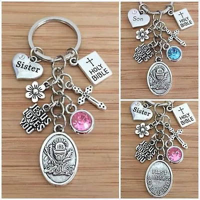 £6.99 • Buy FIRST HOLY COMMUNION Gift Personalised Charm Keyring - 1st Holy Communion