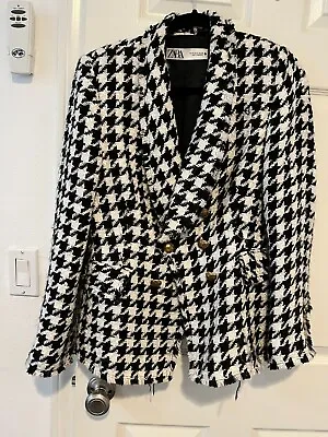Zara Blazer Women Houndstooth Jacket Bloggers Favorite • $50