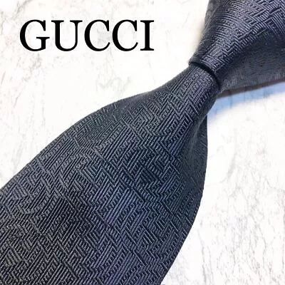 GUCCI Tie GG Interlocking Marmont Navy Silk Necktie Width 9.5cm Authentic No Box • $96.96