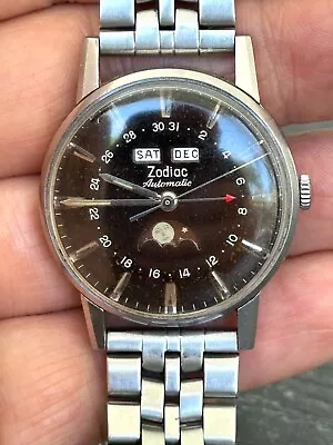 1960's Zodiac Automatic 742-908 MoonPhase Triple Date Original Dial Stainless • $530