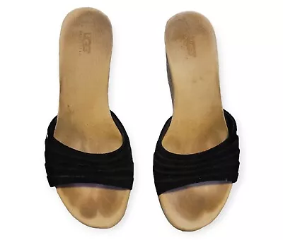 UGG Australia Alvina 3100 Black Suede Espadrille Open Toe Wedge Sandals Size 7 • $28.55