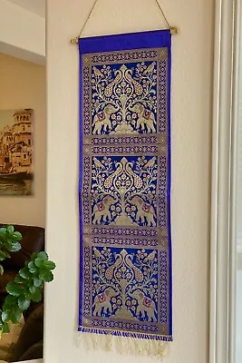 Blue Wall Decor Wall Hanging Silk Tapestry Brocade Ready To Hang Boho Decor Gift • $18.99