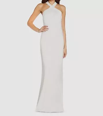 $245 Aidan By Aidan Mattox Women's Ivory Satin Halter-Neck Gown Dress Size US 8 • $78.78