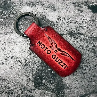 Handmade Leather Keychain With Moto Guzzi Logo In Red. 1EA • $25