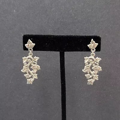 Vintage Pierced Earrings Unique Leaf Dangle Silver Tone 1.5  • $15