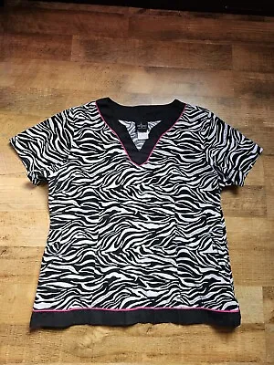 Nice Woman's Medical Scrub Top Baby Phat Zebra Print Hot Pink Trim - Size LARGE • $8.70