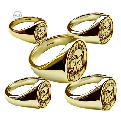 9ct Yellow Gold Laser Engraved Family Crest Rings Oval Signet Rings Fully UK HM • £329.13