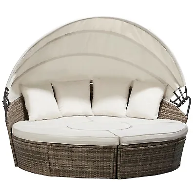 Rattan Daybed & Table Garden Furniture Outdoor Patio Lounger Bed Sofa Canopy Set • £549.99