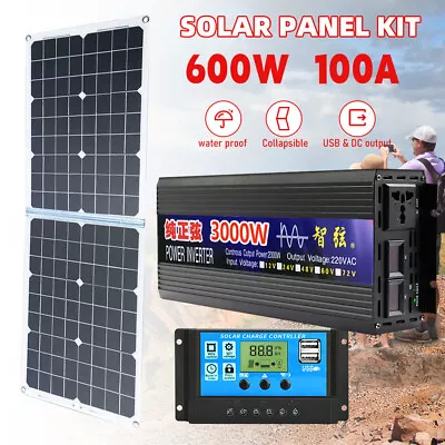 Pure Sine Wave Inverter Solar Panel Kit Complete Generator Battery Power Bank • $206.98