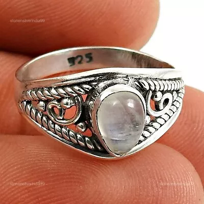 Natural Rainbow Moonstone 925 Silver Statement Vintage Ring Size 6 For Women Z45 • $19.09