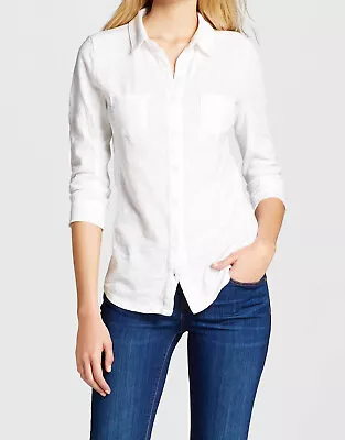 NWT Merona Fitted Slim White 3/4 Sleeve Button Up Collared Slub Top Shirt XS • $10