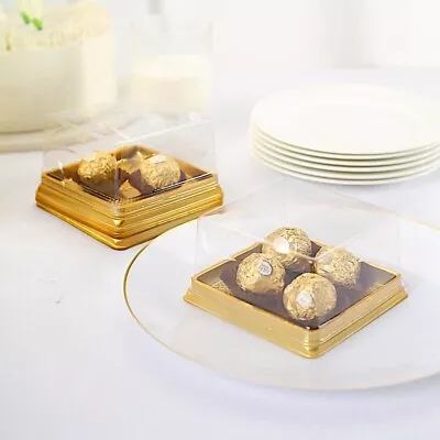 50 Gold Clear 4 In Square Mini Plastic FAVOR BOXES Dessert Cupcake Holders Party • $17.73