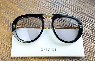 Gucci GG0307S 56mm Foldable Aviator Sunglasses In Black W.Crystals & Clear Lens • $229