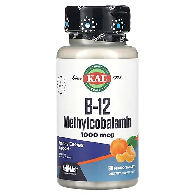 KAL B-12 Methylcobalamin Tangerine 1000 Mcg 90 Micro Tablets Vegetarian • $14.99