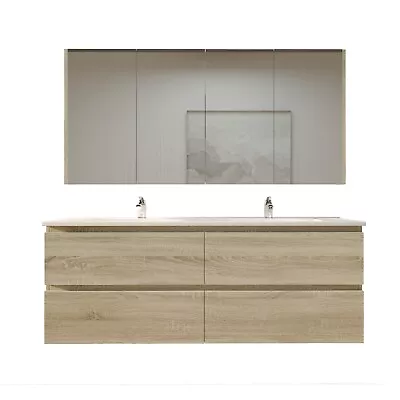 1500mm Wall Hung Bathroom Vanity White Oak MDF Wall Mount Cabinet With Basin • $1399