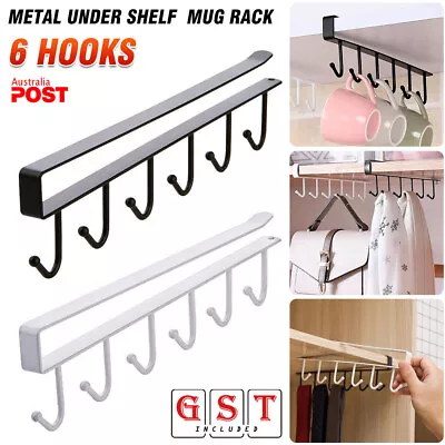 2pcs 6 Hooks Metal Under Shelf Hook Kitchen Cupboard Cabinet Mug Cup Rack Holder • $10.39