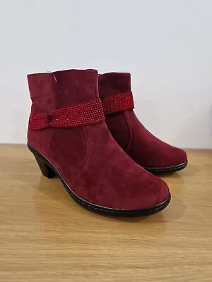 Cotton Trader Faux Suede Red Boots Block Heel Almond Toe Zip Closure New Uk 6 • £9