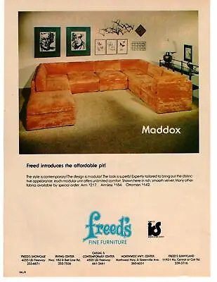 1976 Freed's Fine Furniture Dallas Texas Store Maddox Modular Sofa Set Print Ad • $9.95