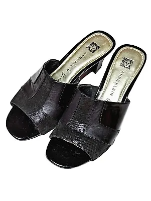 AK Anne Klein Nachelle Leather Slide Pump 6.5 Black Heel Sandal Slip-On Women  • £20.24