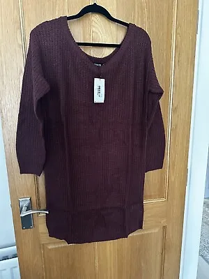 Womens Missguided Recycled Knitted Jumper Dress Off Shoulder Sz 10-12 Burgundy • £8.50