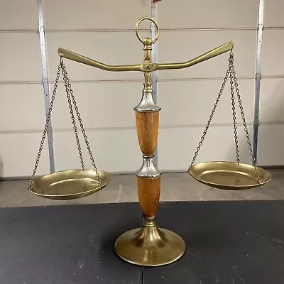 Mid-century C.1960’s Brass & Wood “Scales Of Justice” Lawyer Candy Dish Decor • $24.99