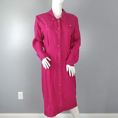 Argenti Boutique Womens Vintage Shirt Dress Size 6 Pink 100% SILK Gold Buttons • $30